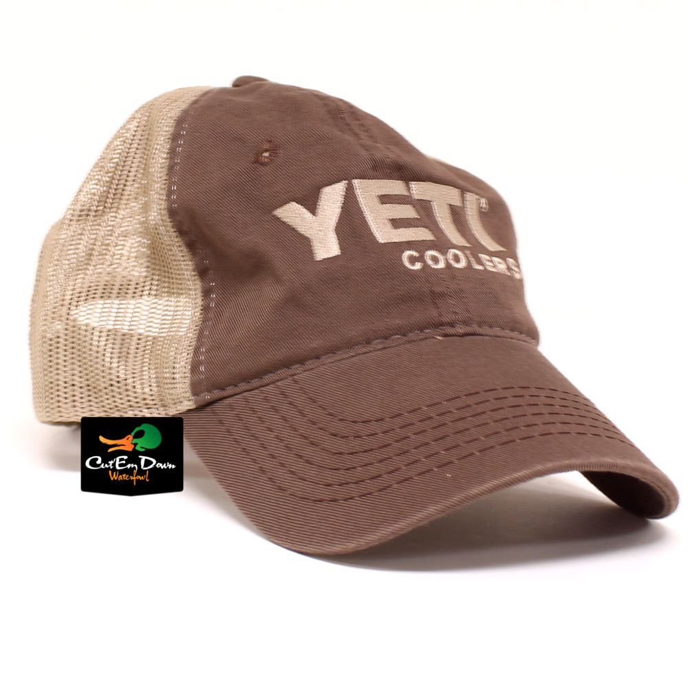 AUTHENTIC YETI COOLERS TRADITIONAL LOGO LOPRO TRUCKER HAT CAP BROWN