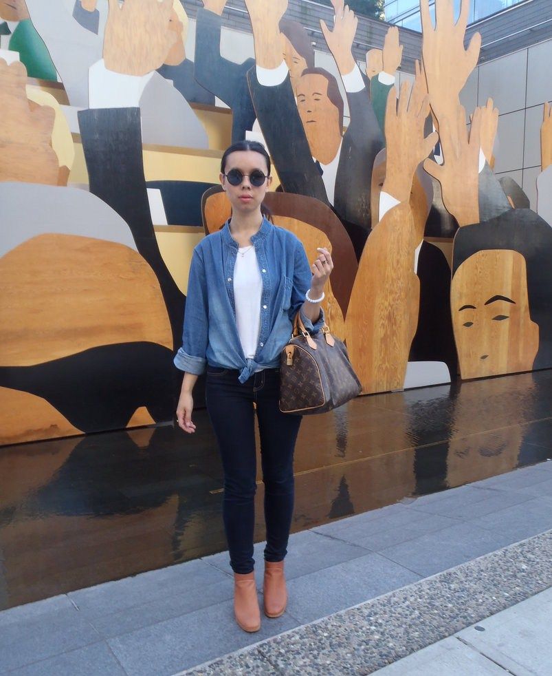 double denim outfit firmoo sunglasses, double denim, canadian tuxedo, rachel comey mars boots