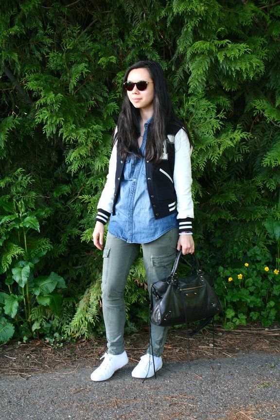 more denim aritzia tna spee varsity jacket, aritzia tna sutter denim shirt, firmoo sunglasses, j brand houlihan pants