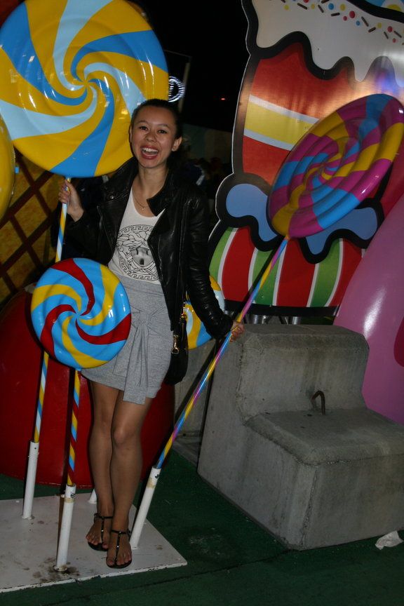 candyland outfit richmond night market, vancouver, aritzia mackage kenya leather jacket
