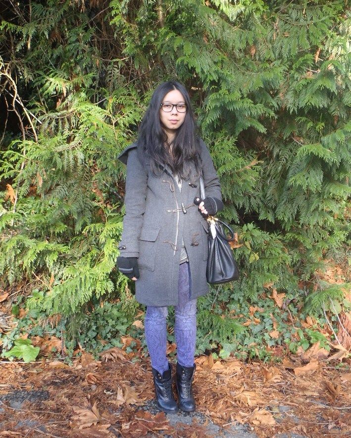 cold outfit firmoo glasses, aritzia tna deerfield duffle coat
