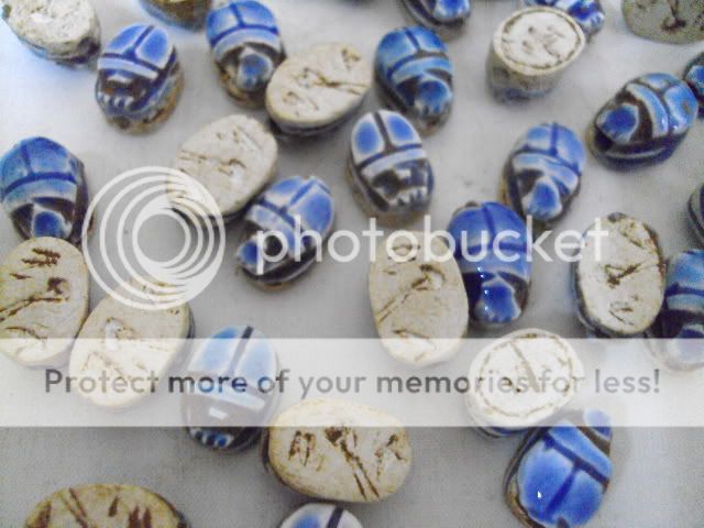 Scarabs beads Egyptian Ceramic carved 12 XXS beetles  