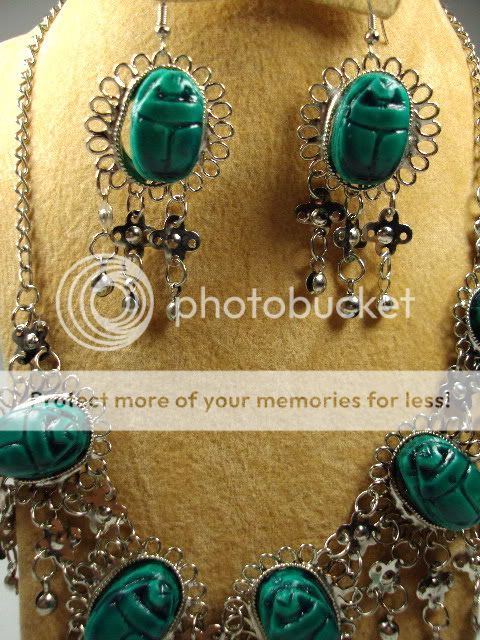 Egyptian Scarabs scarab Filigree 3 Pieces Set necklace earrings 