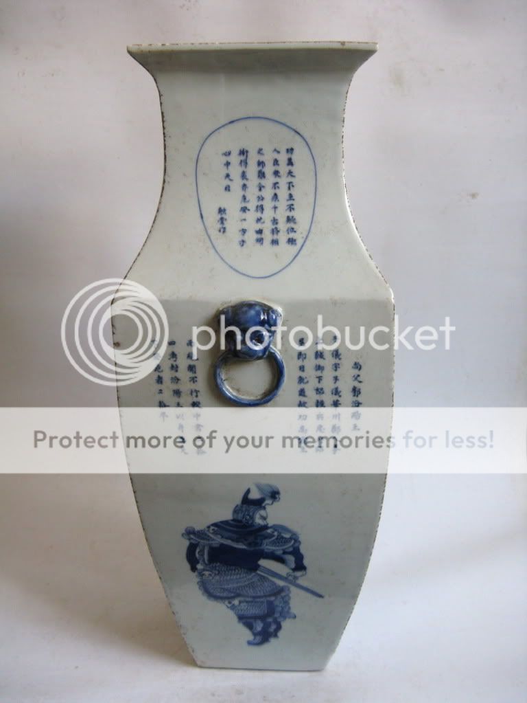 Chinese antique precious blue and white porcelain figure square vase 